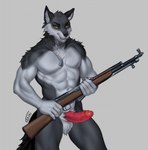 abs anthro aroused dog_tags erection fur genitals grey_body grey_fur gun humanoid_genitalia humanoid_penis looking_at_viewer male muscular muscular_male nude obliques pecs penis ranged_weapon rifle seductive simple_background sks solo vein veiny_penis weapon white_body white_fur yellow_eyes variri canid canine canis mammal wolf hi_res