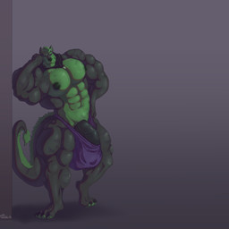 abs anthro big_muscles black_penis blue_body bulge clothed clothing genitals gradient_background green_body green_hair green_nipples green_nose hair huge_muscles male male_anthro mouth_closed muscular muscular_anthro muscular_male nipples pecs penis purple_eyes short_hair simple_background solo standing tail tail_tuft topless tuft gryblak mythology thomas_green canid canine dragon hybrid mammal mythological_creature mythological_scalie scalie 1:1 absurd_res full-length_portrait hi_res portrait