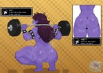 anthro athletic athletic_female big_butt bodily_fluids butt exercise female freckles hair long_hair muscular muscular_female nude purple_body solo sweat sweatdrop sweaty_body sweaty_butt text weightlifting workout emmet_twunks leakyemmet deltarune undertale_(series) susie_(deltarune) scalie absurd_res english_text hi_res