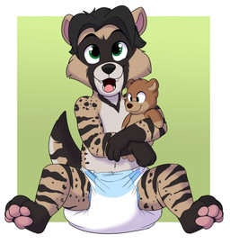 anthro clean_diaper clothed clothing diaper diaper_only front_view fur hair male sitting solo topless wearing_diaper young young_anthro baltnwolf duffy_(duffy) african_civet civet mammal viverrid absurd_res digital_media_(artwork) hi_res