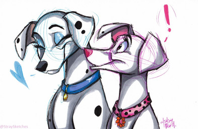 aged_up black_nose black_spots blue_collar collar collar_tag duo female feral flower_collar_tag fur pink_collar pink_nose spots white_body white_fur stray-sketches 101_dalmatians 102_dalmatians disney oddball_(101_dalmatians) perdita canid canine canis dalmatian domestic_dog mammal grandchild_(lore) granddaughter_(lore) grandmother_(lore) grandmother_and_grandchild_(lore) grandmother_and_granddaughter_(lore) grandparent_(lore) grandparent_and_grandchild_(lore)