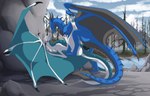 5_toes against_natural_surface against_surface anus back_wings bent_leg black_body black_claws black_countershading black_horn black_membrane black_penis black_scales black_spikes blue_body blue_countershading blue_membrane blue_pawpads blue_scales cheek_horn claws cloud countershade_neck countershade_tail countershade_torso countershading curved_tail day detailed_background duo erection feet female female_feral female_on_bottom female_penetrated feral feral_on_feral feral_penetrated feral_penetrating feral_penetrating_feral foot_on_wing from_front_position fur genitals head_horn head_spikes horn intraspecies looking_at_another looking_at_partner lying male male/female male_feral male_on_top male_penetrating male_penetrating_female mane membrane_(anatomy) membranous_wings nature neck_spikes on_back on_bottom on_top open_mouth outside outside_sex pawpads penetration penile penile_penetration penis penis_in_vagina plant raised_leg reverse_countershading river rock scales sex sky spiked_tail spikes spikes_(anatomy) spread_wings tail text toes touching_shoulder tree vaginal vaginal_penetration ventral_scales wavy_horn white_body white_fur white_mane wing_claws wings endermoonfur european_mythology mythology kealyth syrazor dragon mythological_creature mythological_scalie scalie western_dragon winged_dragon 2019 absurd_res artist_name dated digital_media_(artwork) hi_res