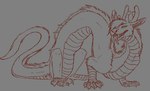 belly claws female feral fur hair simple_background size_difference solo tail tongue lemondeer asian_mythology east_asian_mythology mythology dragon eastern_dragon monster mythological_creature mythological_scalie scalie digital_media_(artwork) monochrome sketch