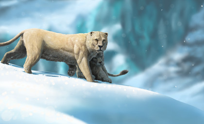 balls detailed_fur duo female feral fur genitals looking_at_viewer male male/female snow yellow_body yellow_fur paleopete cave_lion felid mammal pantherine prehistoric_species 2024 absurd_res detailed digital_media_(artwork) digital_painting_(artwork) hi_res painting_(artwork)