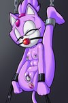 anthro ball_gag bdsm bondage bound breasts buttplug chain dildo female folded forehead_gem gag gem jewel_buttplug leg_spreader nipple_clamp nipple_piercing nipples piercing plug_(sex_toy) purple_body restraints sex_toy small_breasts solo spreader_bar taped_dildo fourssss sega sonic_the_hedgehog_(series) blaze_the_cat domestic_cat felid feline felis mammal hi_res