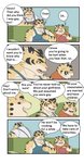 anthro apron clothing electronics eyes_closed furniture group kemono male overweight overweight_male phone shirt sitting sofa text topwear 00murice felid mammal pantherine tiger 2021 comic english_text hi_res