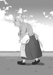 apron basket clothed clothing comic container female greyscale human jenny_jinya loafers loving_reaper mammal monochrome not_furry solo wrinkles