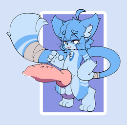 3_toes 4_fingers ahoge animal_genitalia animal_penis anthro arm_tuft ball_tuft balls bandage bandaged_tail belly big_balls big_penis big_tail black_nose blue_background blue_balls blue_body blue_eyes blue_fur blue_hair blue_inner_ear_fluff blue_markings blue_sheath bodily_fluids chest_tuft countershading cum cum_drip dripping ear_tuft erection eyebrow_through_hair eyebrows facial_markings feet fingers fur genital_fluids genitals gloves_(marking) hair head_markings huge_balls huge_penis inner_ear_fluff knot knotted_penis leg_markings leg_tuft looking_down male markings narrowed_eyes nude_anthro nude_male open_mouth penile_spines penis pink_penis plantigrade sheath simple_background socks_(marking) solo standing striped_arms striped_markings striped_tail stripes tail tail_markings tail_tuft toes translucent translucent_hair tuft jratking potayo_(potayonsfw) domestic_cat felid feline felis mammal 2022 absurd_res hi_res
