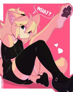 4_toes absolute_territory anthro black_clothing brown_pawpads choker clothed clothing countershade_feet countershading dialogue feet female footwear green_eyes hair heart_symbol hindpaw jewelry legwear looking_at_viewer necklace one_shoe_on one_sock_on one_stocking_on pawpads paws ponytail raised_foot raised_paw removing_socks shoes sitting soles solo speech_bubble tail text thigh_highs toes cat_citrus paige_(cat_citrus) domestic_cat felid feline felis mammal 4:5 english_text hi_res