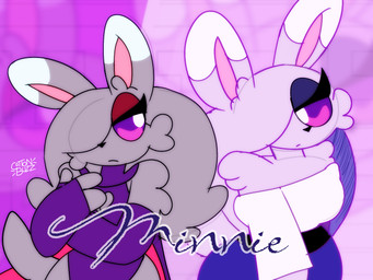 anthro anthrofied blue_eyeshadow breasts cleavage clothed clothing eyelashes eyeshadow female fur grey_body grey_fur grey_hair hair hair_over_eye makeup medium_breasts pokemorph purple_background purple_sclera red_eyeshadow simple_background solo tail white_eyes unfortu-nate nintendo pokemon minnie_(unfortu-nate) generation_5_pokemon minccino pokemon_(species) 2026 4:3 digital_media_(artwork) hi_res