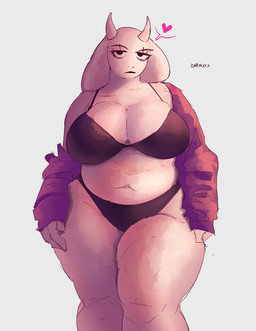anthro big_breasts black_bra black_clothing black_panties black_underwear bra breasts clothed clothing curvy_figure female grumpy heart_symbol hoodie looking_at_viewer navel open_clothing open_hoodie open_topwear overweight overweight_anthro overweight_female panties simple_background slightly_chubby solo thick_thighs topwear underwear undressing voluptuous white_background wide_hips danremixx undertale_(series) toriel boss_monster_(undertale) bovid caprine goat mammal hi_res