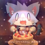 ambiguous_gender anthro birthday birthday_cake cake candle daww dessert food fruit kemono plant solo star strawberry text toycat hoshikake-kun domestic_cat felid feline felis mammal 1:1 hi_res japanese_text