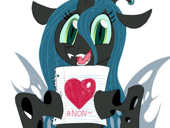 female feral heart_symbol insect_wings looking_at_viewer open_mouth paper smile solo wings sunibee friendship_is_magic hasbro my_little_pony anon queen_chrysalis_(mlp) arthropod changeling_(mlp) 4:3