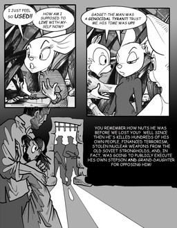 4_fingers anthro clothing female fingers grass group gun imminent_death looking_down male male/female plant prison ranged_weapon reassuring shadow silhouette sweater text topwear trio turtleneck weapon young young_female chris_fischer chip_'n_dale_rescue_rangers disney chip_(disney) gadget_hackwrench bat chipmunk ground_squirrel human mammal mouse murid murine rodent sciurid comic english_text hi_res
