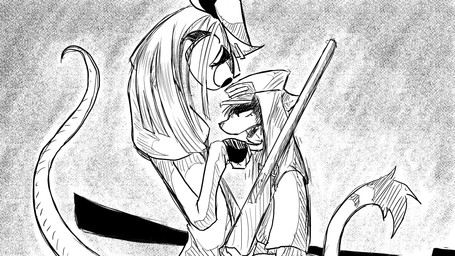 anthro blank_stare cloak clothing duo female gun hair hat headgear headwear long_hair military_uniform poking ranged_weapon rifle rude sniper sniper_rifle uniform weapon dragonweirdo bless_(dragonweirdo) tula_(dragonweirdo) american_opossum domestic_ferret mammal marsupial mustelid musteline true_musteline weasel hi_res