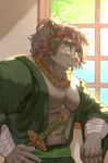 5_fingers anthro clothing fingers green_clothing green_eyes humanoid_hands male muscular muscular_anthro muscular_male navel solo biri lifewonders tokyo_afterschool_summoners catoblepas_(tas) catoblepas 2021 colored hi_res