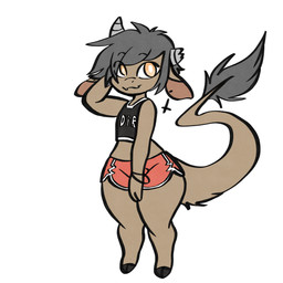 :3 ambiguous_gender anthro big_tail biped black_chest_binder black_clothing black_topwear bottomwear bracelet broken_horn brown_body brown_fur chest_binder clothed clothing cross cross_ear_piercing cross_piercing dolphin_shorts ear_piercing fur grey_hair grey_horn hair hand_behind_head hooves horn inverted_cross inverted_cross_ear_piercing inverted_cross_piercing jewelry looking_at_viewer one_fang orange_eyes piercing red_bottomwear red_clothing red_shorts short_hair shorts simple_background small_waist smile solo standing tail tail_tuft teeth text text_on_clothing text_on_t-shirt text_on_topwear thick_thighs topwear tuft underwear white_background wide_hips manitka manitka_storm bovid bovine cattle mammal 1:1 2025 digital_media_(artwork) hi_res