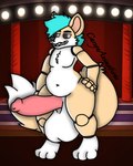 anthro balls big_balls big_penis facial_piercing genitals huge_balls huge_penis looking_at_another machine male nose_piercing penis piercing smile smirk solo stage stage_curtains stage_lights stage_show teeth thick_thighs carsyn_animations five_nights_at_freddy's scottgames animatronic canid canine fox mammal robot 4:5