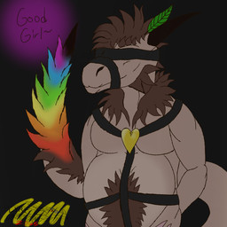 bdsm blindfold bondage bound lgbt_pride male muzzle_(object) muzzled pride_colors seth_(kobold_form) solo lyrical_impressions_(artist) 1:1 absurd_res hi_res