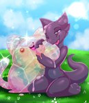 ambiguous_gender anthro cradling dripping glistening group half-closed_eyes hug iridescent iridescent_body iridescent_slime narrowed_eyes open_mouth purple_body slime sparkles translucent translucent_body camychan slime_rancher goo_creature kobold largo_slime mosaic_slime slime_(slime_rancher) tabby_slime absurd_res hi_res