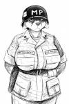 2018 2:3 angry anthro armor army big_breasts breasts canid canine clothed clothing female fox headgear helmet hi_res hladilnik mammal military monochrome peggy_patterson simple_background soldier solo warrior