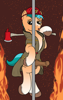 animal_genitalia animal_penis armor axe balls blue_hair brown_eyes clothing equine_genitalia equine_penis erection feral firefighter firefighter_uniform genitals hair headgear helmet hooves male melee_weapon penis pole sexy_firefighter_costume solo stripper_pole tongue tongue_out uniform weapon registereduser hasbro mlp_g5 my_little_pony hitch_trailblazer_(mlp) equid equine horse mammal pony absurd_res hi_res