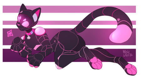 ambiguous_gender anthro biped blush butt claws feet fingers machine nude nude_ambiguous nude_anthro paws simple_background smile solo tail toes wolflady domestic_cat felid feline felis mammal robot 2026 digital_drawing_(artwork) digital_media_(artwork)