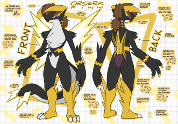 3_fingers anthro black_arms black_body black_butt black_fingers black_hands black_legs brown_hair butt claws finger_claws fingers hair nude text yellow_body megawolf77 palworld pocketpair fan_character orserk pal_(species) 2024 absurd_res english_text hi_res model_sheet