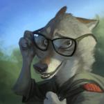 anthro arm_tuft brown_eyes claws clothed clothing elbow_tuft eyewear glasses looking_at_viewer male outside solo tuft monoflax disney zootopia fan_character stealthsy_(character) canid canine canis mammal wolf 2018 absurd_res hi_res icon