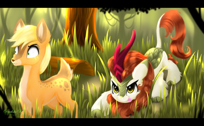 duo eyelashes female feral grass licking licking_lips log outside plant tongue tongue_out tree wood darksly-z asian_mythology chinese_mythology east_asian_mythology friendship_is_magic hasbro my_little_pony mythology applejack_(mlp) autumn_blaze_(mlp) deer dragon kirin mammal mythological_creature mythological_scalie scalie 2021 absurd_res digital_media_(artwork) hi_res