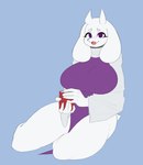 anthro biped blue_background breasts clothed clothing container cup female fur holding_container holding_cup holding_object kneeling open_mouth purple_eyes simple_background solo white_body white_fur rottenarmor undertale undertale_(series) toriel boss_monster_(undertale) bovid caprine goat mammal hi_res