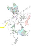 anthro auro_(auropaw) clothing eeveelution generation_2_pokemon hi_res male melee_weapon nintendo paradoxian pokemon pokemon_(species) scarf shiny_pokemon solo umbreon weapon