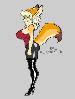 anthro big_breasts big_butt big_ears blonde_hair boots bottomwear breasts butt clothed clothed_anthro clothed_female clothing directional_arrow ears_up eyebrows eyelashes female female_anthro footwear fully_clothed fully_clothed_anthro fully_clothed_female fur green_eyes hair high_heeled_boots high_heels orange_body orange_fur pants red_clothing red_shirt red_tank_top red_topwear shirt shoes side_view solo tail tank_top text topwear chisheq evil_container nadia_(chisheq) canid canine fennec_fox fox mammal true_fox 2025 digital_drawing_(artwork) digital_media_(artwork) hi_res meme