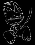 anthro balls bodily_fluids chibi collar collar_only emanata erection first_person_view genitals half-closed_eyes leash leashing_pov male narrowed_eyes nude penis solo sweat sweatdrop tapering_penis bj_(artist) doko_demo_issho kuro_(doko_demo_issho) domestic_cat felid feline felis mammal monochrome sketch