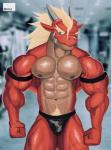 abs anthro biceps big_muscles clothing hair looking_at_viewer male muscular muscular_anthro muscular_male navel nipples non-mammal_nipples pecs pubes solo standing swimwear teeth vein bada-butterfly monster_(game) mythology delga dragon mythological_creature mythological_scalie scalie 2018 digital_media_(artwork) hi_res