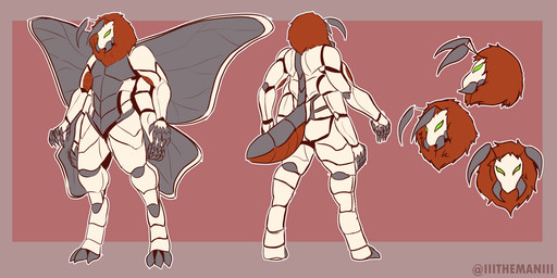 3_toes 4_arms antennae_(anatomy) anthro feet fur green_eyes grey_body male mandibles multi_arm multi_limb orange_body orange_fur solo standing toes white_body wings the_man arthropod insect lepidopteran moth 2:1 absurd_res hi_res model_sheet