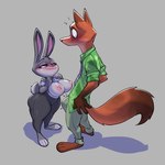 1:1 2024 anthro anthro_on_anthro areola big_breasts bigdad biped blush bottomwear breasts brown_body brown_fur bulge canid canine clothed clothing disney duo erection erection_under_clothing european_rabbit exposed_breasts female flashing flashing_breasts fox fur green_eyes grey_body grey_fur interspecies judy_hopps lagomorph larger_male leggings legwear leporid long_ears male mammal multicolored_body multicolored_fur necktie nick_wilde nipples orange_body orange_fur oryctolagus pants pink_areola pink_nipples purple_eyes rabbit raised_clothing raised_topwear shirt short_stack size_difference smaller_female standing tail tan_body tan_fur thick_thighs topwear zootopia