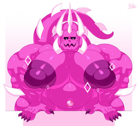 big_muscles big_pecs claws horn huge_muscles huge_pecs hyper hyper_muscles hyper_pecs male moobs muscular nipples obese obese_male overweight overweight_male pecs simple_background solo white_background bobthetanuki cartoon_network steven_universe steven_universe:_future monster_steven alien corrupted_gem diamond_(gem_species) 2020