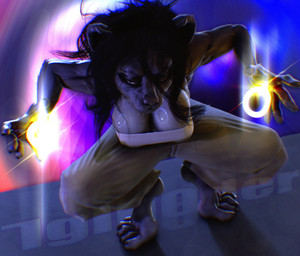 5_toes anthro barefoot breasts cleavage clothed clothing crouching eyeshadow feet female hair makeup messy_hair muscular solo superpowers toes iglooder felid mammal pantherine absurd_res blender_(artwork) digital_media_(artwork) hi_res