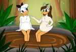 almanda_de_quack alternate_universe anatid anseriform anthro avian avian_butt bird black_hair_bow breasts brown_hair cousins_(lore) daisy_duck disney duck ducktales ducktales_(2017) duo featureless_breasts featureless_nudity feet_in_mud female fluffy_breasts fluffy_chest forest green_hair_bow hair hair_bow_only hi_res long_hair lunula_(artist) mud_bath non-mammal_breasts nude outdoor_nudity plant rainforest smile social_nudity talking_to_another tree tropical_forest tropical_plants white_hair
