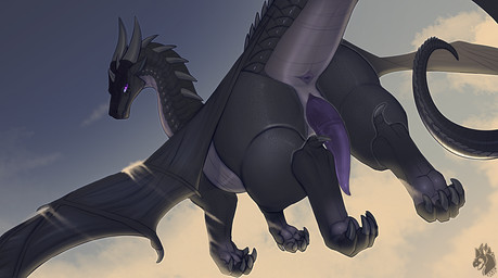 animal_genitalia anus black_body butt crossgender erection feral flying genital_slit genitals horn looking_at_viewer looking_back male male_feral medial_ring medial_ringed_tapering_penis membrane_(anatomy) membranous_wings pawpads penis presenting presenting_penis purple_anus purple_penis quadruped scales solo spines tail tapering_penis wings zyria european_mythology mythology wings_of_fire clearsight_(wof) dragon mythological_creature mythological_scalie nightwing_(wof) scalie western_dragon