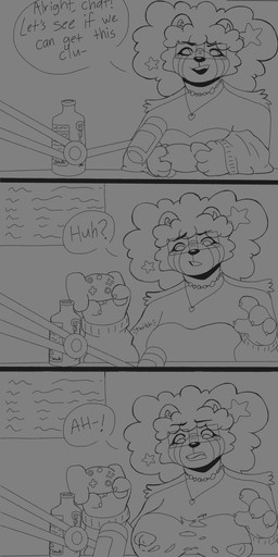 anthro breast_expansion breasts clothing dialogue expansion female gaming livestream overweight solo speech_bubble stream_chat streaming_setup text torn_clothing theindy6900 may_(theindy6900) ailurid mammal red_panda absurd_res comic english_text hi_res monochrome