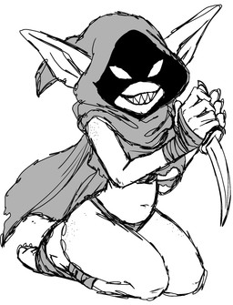 barefoot blade clothing dagger feet female hoodie melee_weapon solo thick_thighs topwear weapon zimakum dungeons_and_dragons hasbro wizards_of_the_coast goblin humanoid digital_drawing_(artwork) digital_media_(artwork) hi_res monochrome sketch unfinished