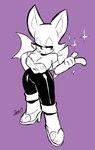 anthro armwear bat big_breasts blush blush_stickers boots breasts cleavage clothed clothing elbow_gloves female footwear gloves hand_on_hip handwear hi_res high_heeled_boots high_heels jamoart mammal purple_background rouge_the_bat sega shoes simple_background solo sonic_the_hedgehog_(series) sparkles wings