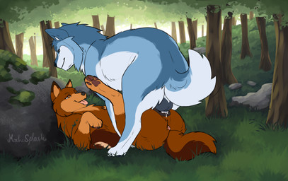 animal_genitalia animal_penis animal_vulva anus balls blue_body blue_eyes blue_fur bodily_fluids brown_body brown_fur butt canine_genitalia canine_penis canine_vulva cum cum_in_vagina cum_inside duo ejaculation erection eye_contact female female_penetrated feral feral_focus feral_on_feral feral_penetrated feral_penetrating feral_penetrating_feral fluffy forest forest_background from_front_position fur genital_fluids genitals knot looking_at_another male male/female male_penetrating male_penetrating_female mating_press nature nature_background open_mouth orange_eyes outside pawpads paws penetration penile penile_penetration penis plant raised_paw sex simple_background smile tail tan_body tan_fur tongue tree vaginal vaginal_penetration vulva white_body white_fur mochasplash alvaro_(kertanan) erelis_(kertanan) canid canine canis mammal wolf digital_media_(artwork) hi_res
