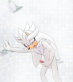 added_anatomy anthro balls blush body_hair chest_hair erection face_blush fluffy fluffy_chest fur genitals glans hand_on_penis head_spines humanoid_genitalia humanoid_penis looking_pleasured male masturbation nude penile penile_masturbation penis pointy_ears shower shower_head solo spigot tail tile tile_wall wall_(structure) water_spray white_body white_fur zerokdl sega sonic_the_hedgehog_(series) silver_the_hedgehog eulipotyphlan hedgehog mammal colored digital_drawing_(artwork) digital_media_(artwork) hi_res shaded