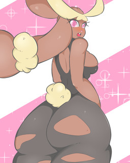anthro big_breasts breasts brown_body brown_fur bunny_costume clothing costume female fur looking_at_viewer open_mouth pink_eyes pokemorph pose solo surprised teeth tight_clothing yellow_body yellow_fur fluffbug nintendo pokemon generation_6_pokemon lagomorph mammal mega_evolution mega_lopunny pokemon_(species) 2016 4:5 hi_res source_request