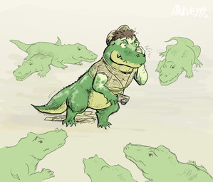 camera clothing feral feral_transformation green_body green_scales group male mid_transformation photographer scales shocked torn_clothing transformation mulveyyy flat_fuck_friday crocodile crocodilian human mammal reptile scalie hi_res