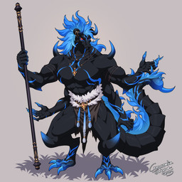 3_toes 5_fingers abs arm_spikes biceps black_body blue_hair bottomwear claws clothed clothing deltoids digitigrade feet fingers hair horn knee_spikes leg_spikes loincloth male muscular muscular_male pecs pupils quads red_eyes segmented_tail shoulder_spikes slit_pupils solo spikes spikes_(anatomy) stinger stinger_tail toes topless crescentia_fortuna mythology arachnid arthropod dragon hybrid mythological_creature mythological_scalie scalie scorpion 1:1 hi_res