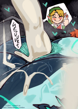 after_sex anus big_anus big_butt bodily_fluids butt cum cum_from_ass cum_in_ass cum_inside duo female fucked_unconscious genital_fluids heart_symbol humanoid_pointy_ears leaking_cum lying male male/female on_front pointy_ears text thick_thighs liuskin nintendo the_legend_of_zelda twilight_princess link midna elf humanoid hylian imp twili absurd_res hi_res
